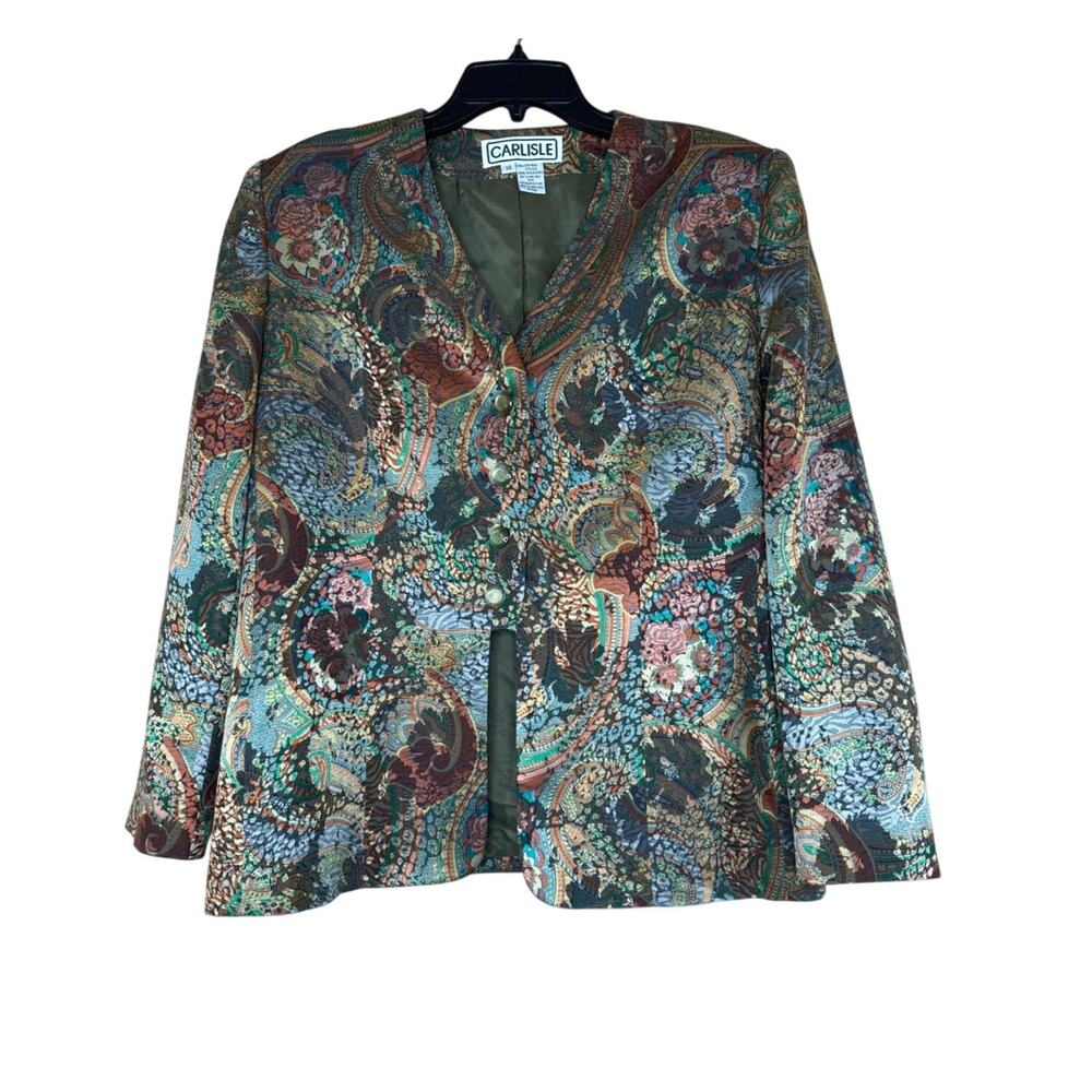 Carlisle Vintage Wool Silk Paisley Floral Power Artwear Jacket Coat Women 14